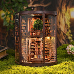 Book nook bibliothèque ronde Arbre du Savoir allumé, vue de face