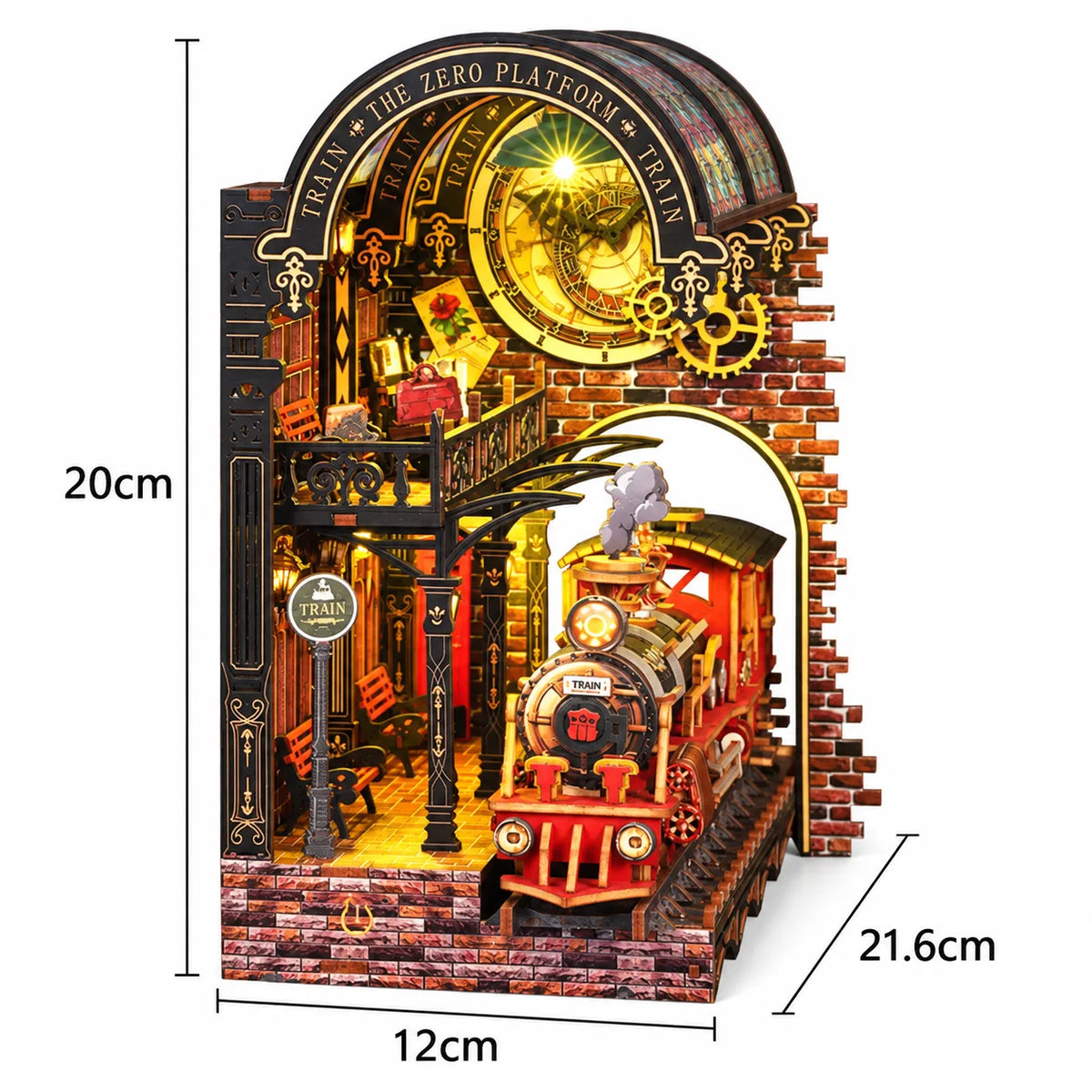 Dimensions du book nook Gare du Quai Zéro : 20 x 21,6 x 12 cm