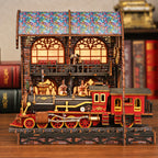 Book nook Gare du Quai Zéro vu de côté, verrière et train