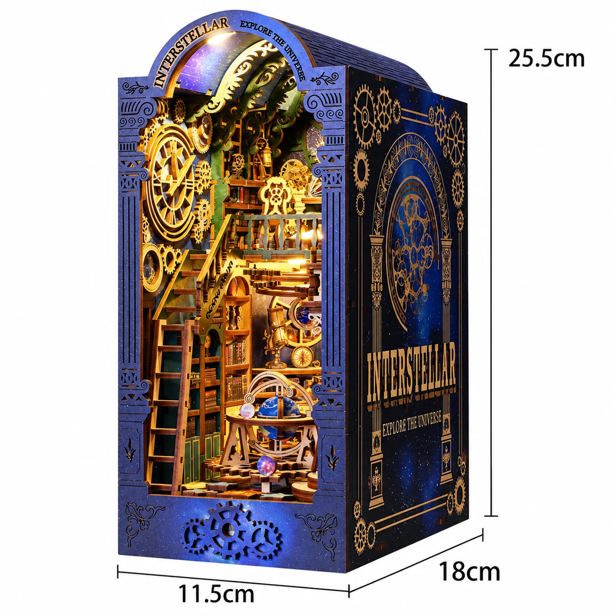 Dimensions du Book Nook Observatoire Interstellaire : 25,5 x 11,5 x 18 cm
